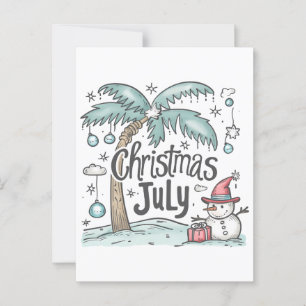 Carte Postale Noël en juillet Snowman Tropical Palm Tree cadeau