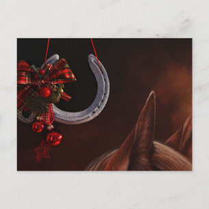 Carte Postale Noël équestre pendre en fer à cheval Photo