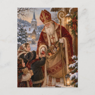 Carte Postale Noël européen St. Nicolas Ancien Monde