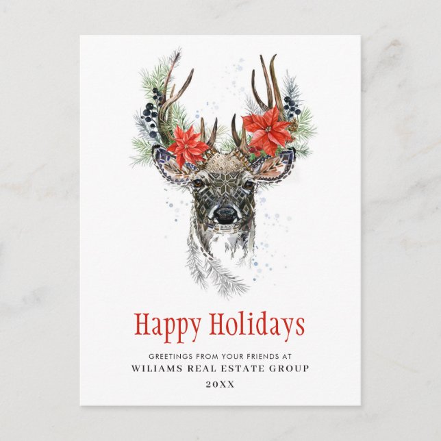 Carte Postale Noël Extraordinaire Deer Holiday Salutation d'entr (Devant)