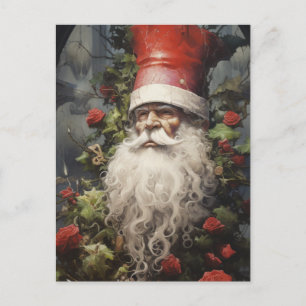 Carte Postale Noël Gnome dans un Bush Rose