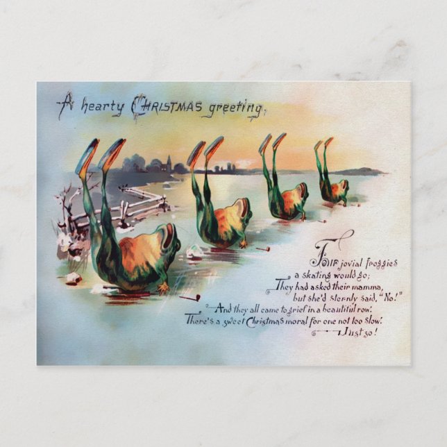 Carte Postale Noël Grenouilles Victoriennes Antiques (Devant)