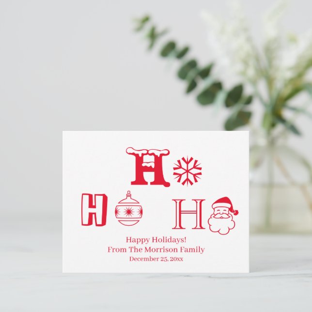 Carte Postale Noël Ho Ho rouge personnalisé date mignon (Debout devant)
