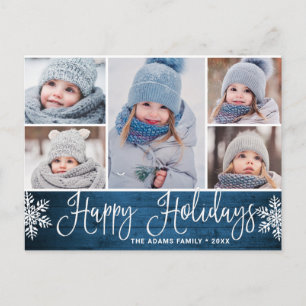 Carte Postale Noël Holly Rustic 5 PHOTO Salutation Holiday Po