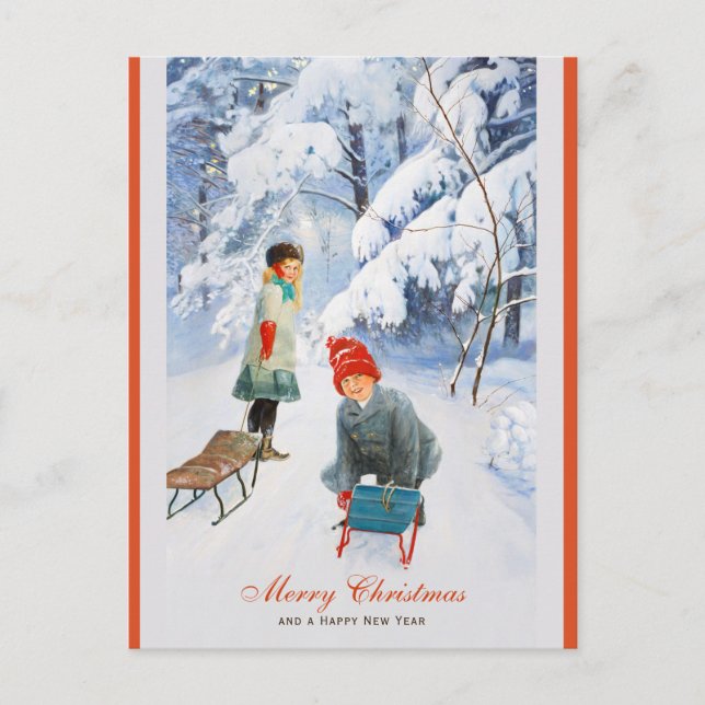 Carte Postale Noël Jenny Nyström Enfants en traîneau CC0928 (Devant)