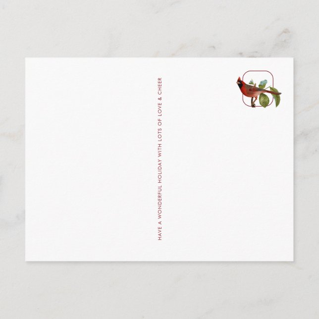 Carte Postale Noël Joie Cardinal avec baies et timbre d'oiseaux (Dos)