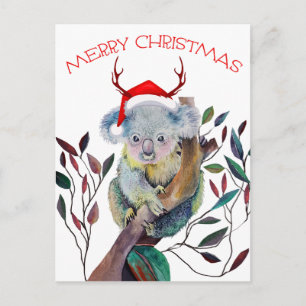 Carte Postale Noël Koala portant le chapeau du Père Noël