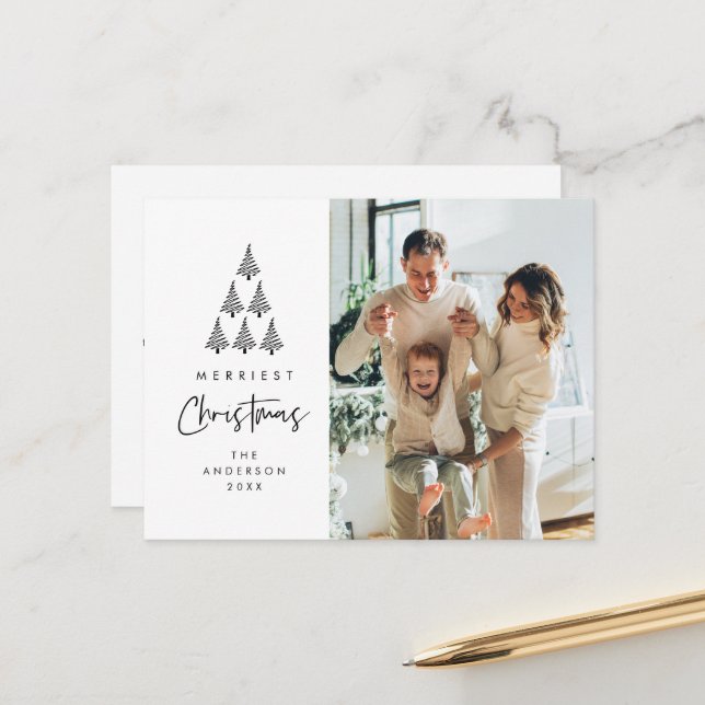 Carte Postale Noël le plus joyeux, Photo de famille de l'arbre d (Devant/Arrière en situation)
