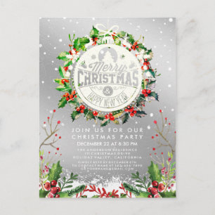 Carte Postale Noël Nouvel An Fête de Vacances Holly Wreath neige