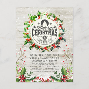 Carte Postale Noël Nouvel An Fête de Vacances Holly Wreath neige