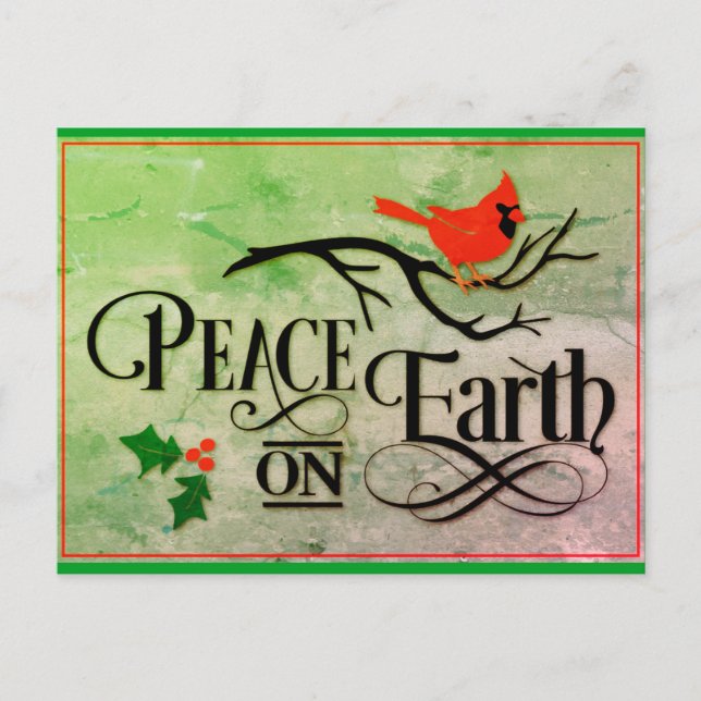 Carte Postale Noël Paix sur Terre Cardinal Aquarelle (Devant)