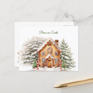 Carte Postale Noël Paix sur Terre Maison en pain d'épices