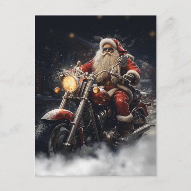 Carte Postale Noël Père Noël à moto (Devant)