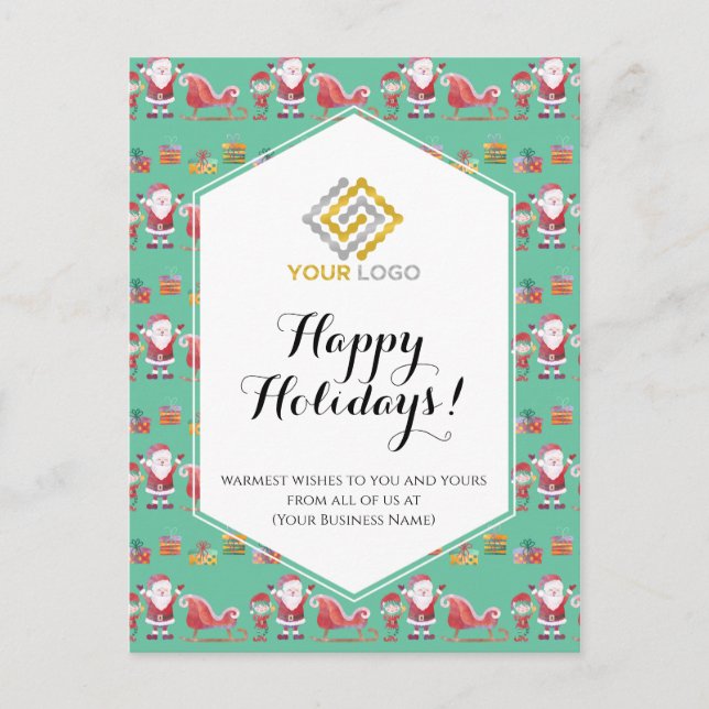 Carte Postale Noël Père Noël Sleigh Elves Logo Affaires (Devant)