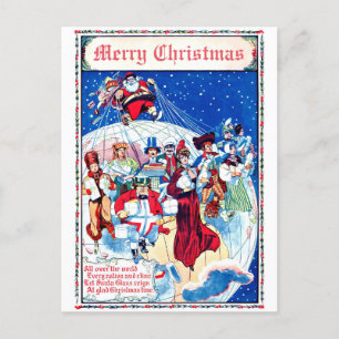 Carte Postale Noël Père Noël vintage autour du monde unique