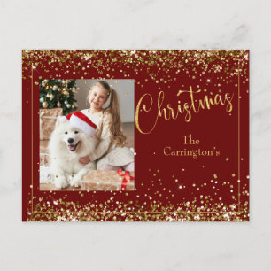 Carte Postale Noël Photo Gold Parties scintillant Script Vacance