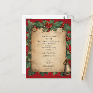 Carte Postale Noël Potluck Dîner Old World Scroll Invitat