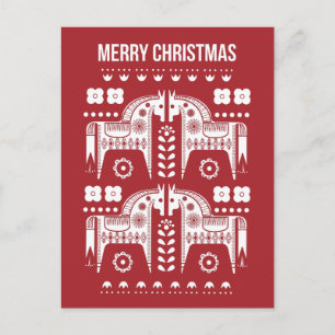 Carte Postale Noël Red Reindeer Forêt scandinave nordique