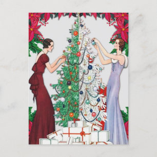 Carte Postale Noël Retro Art Déco Vintage Elegante Dames