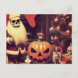 Carte Postale Noël rétro rencontre Halloween Horreur