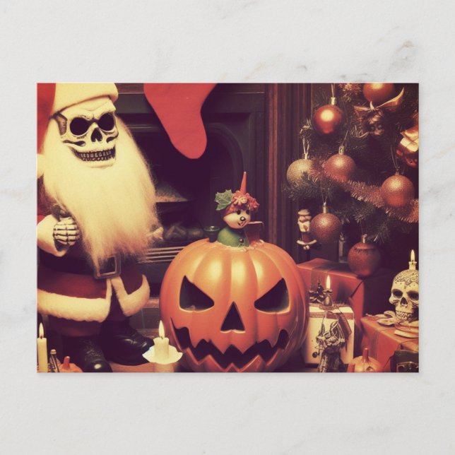 Carte Postale Noël rétro rencontre Halloween Horreur (Devant)