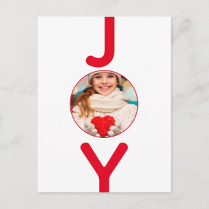 Carte Postale Noël rouge blanc joie photo moderne