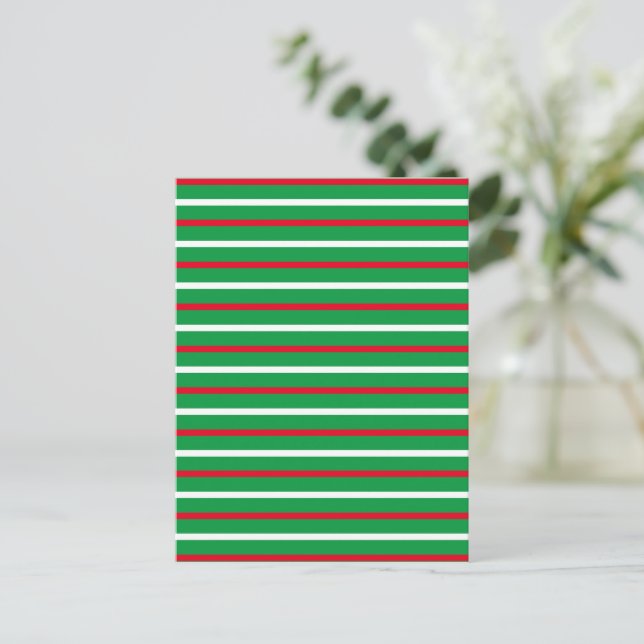 Carte Postale Noël Rouge vert blanc rayures motif jour férié (Debout devant)