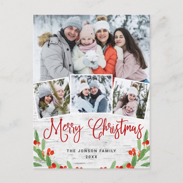 Carte Postale Noël Rustic Birch 4 PHOTO Salutation Holiday (Devant)