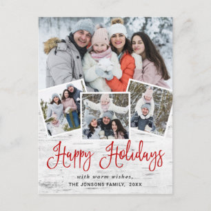 Carte Postale Noël Rustic Birch 4 PHOTO Salutation Holiday