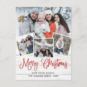 Carte Postale Noël Rustic Wood 4 PHOTO Salutation Holiday