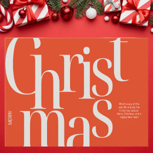 Carte Postale Noël typographique minimaliste rouge et beige