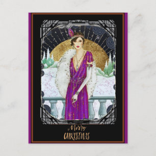 Carte Postale Noël Vintage Art Déco Dame rétro