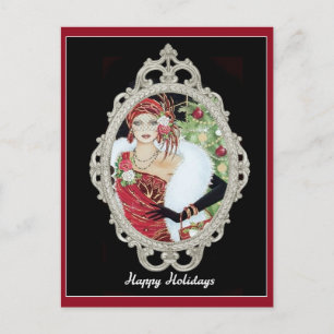 Carte Postale Noël Vintage Art Déco Élégante femme