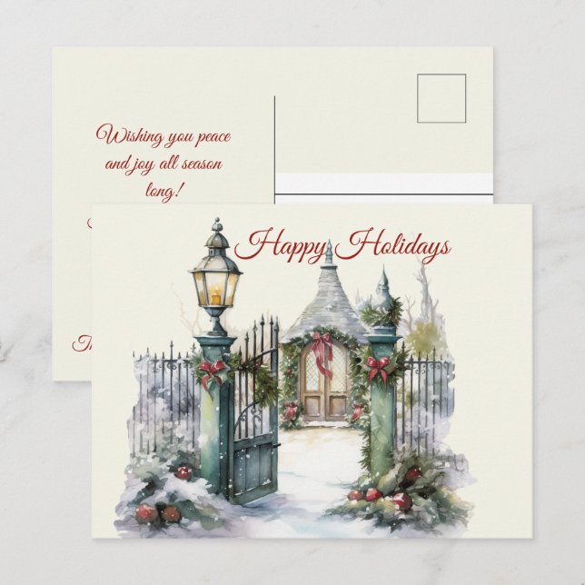 Carte Postale Noël Vintage hiver Scène Joyeuses Fêtes (Devant / Derrière)