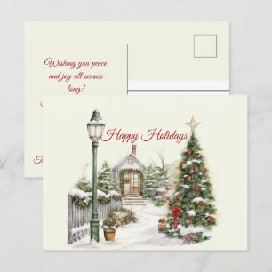 Carte Postale Noël Vintage hiver Scène Joyeuses Fêtes