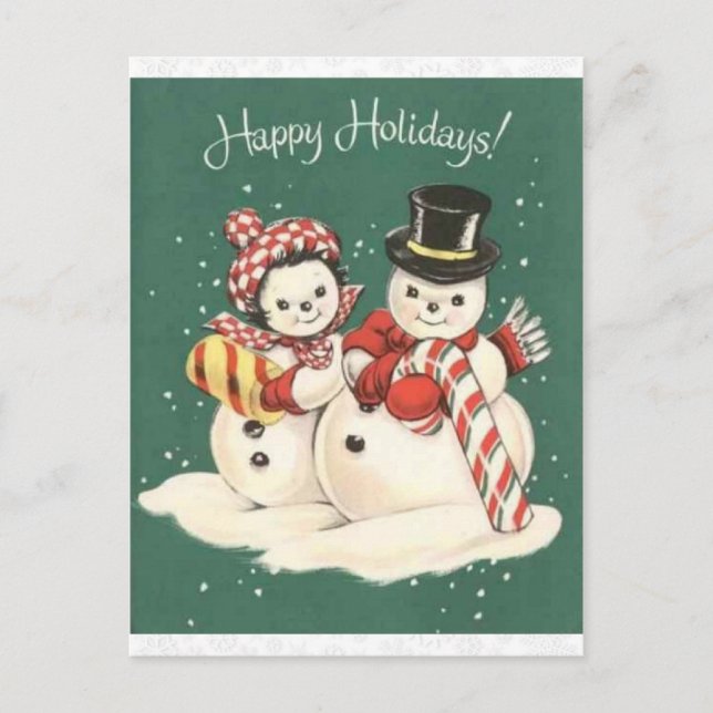 Carte Postale Noël vintage Snowman mignon (Devant)