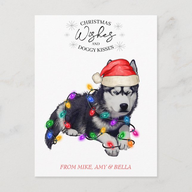 Carte Postale Noël Voeux Chien Chiot Baisers Joli Animal Personn (Devant)