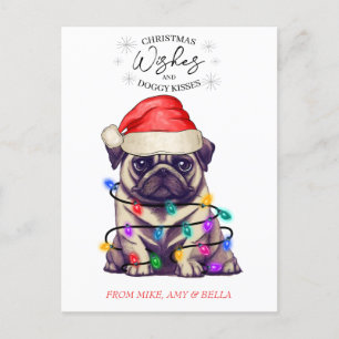 Carte Postale Noël Voeux Chien Chiot Baisers Joli Animal Personn