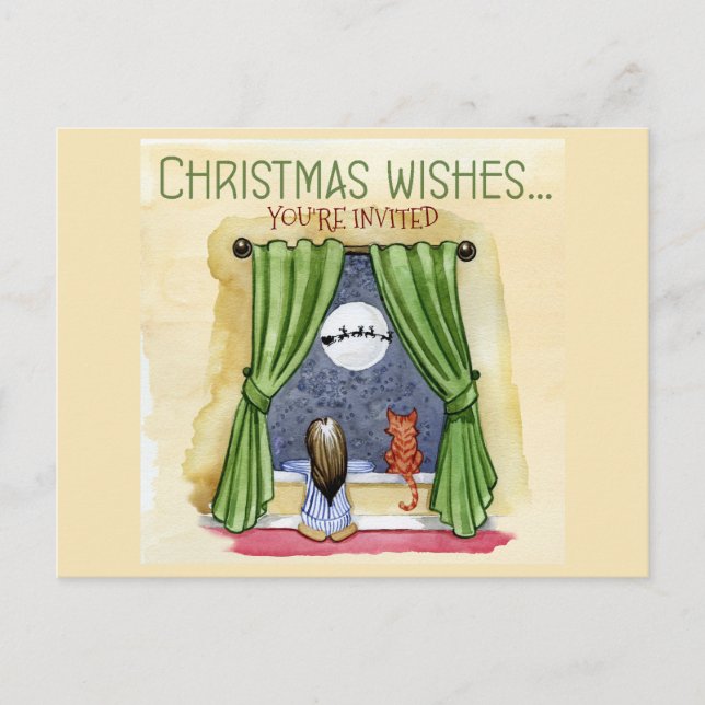 Carte Postale Noël Voeux Enfant & Kitty Chat Fête de Noël (Devant)