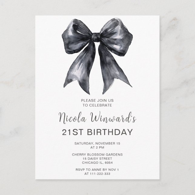 Carte Postale Noeud Papillon Coquette Noir Fête d'Anniversaire (Devant)