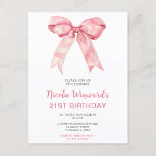 Carte Postale Nœud Papillon Rose Coquette Anniversaire