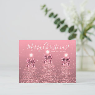 Carte Postale Nœuds d'arbres de Noël rose pâle de vacances éléga