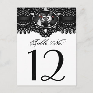 Carte Postale Noir blanc Halloween Mariage Skeletons Table Non