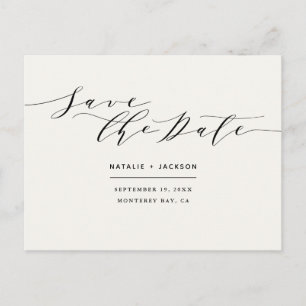 Carte Postale Noir + blanc mariage élégant enregistrer la date
