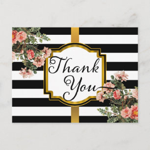 Carte Postale Noir   Blancs Vintage Merci Floral 