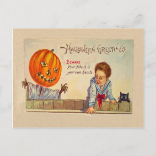 Carte Postale Noir Cat Jack O Lanter Citrouille Scarecrow