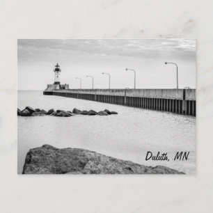 Carte postale noir et blanc du phare de Duluth, MN