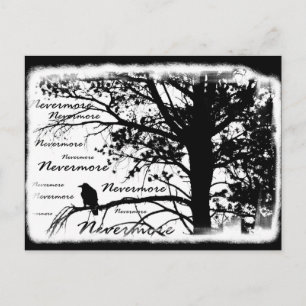 Carte Postale Noir et blanc Nevermore Corbeau Silhouette Arbre