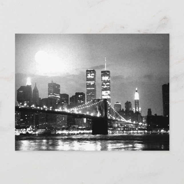 Carte Postale Noir et blanc New York City la nuit (Devant)
