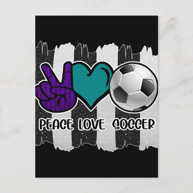 Carte Postale Noir et blanc Striped Peace Love Soccer (Devant)